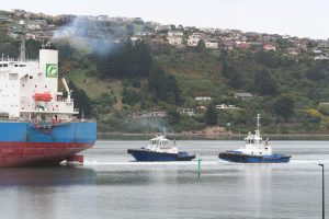 Tugs escorting vessel in Otago Harbour